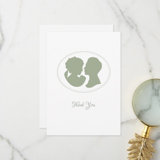 Carte De Remerciements Classic Regency Green Cameo Mariage (Devant/Arrière en situation)