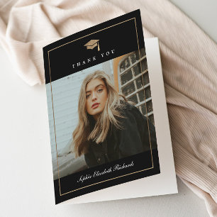 Carte De Remerciements Classic Script Gold Photo Graduation