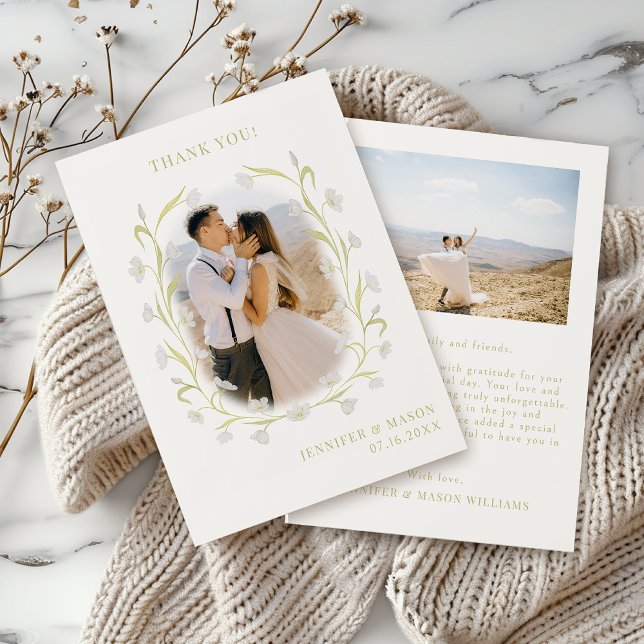 Carte De Remerciements Classique Tulipes Vertes Olive Photo Mariage Flora (Créateur téléchargé)