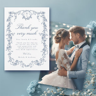 Carte De Remerciements Classique Victorien Bleu Bleu Floral Mariage Photo
