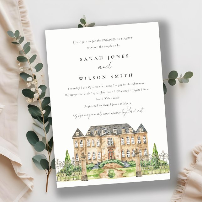 Carte De Remerciements Classy Garden Chateau Aquarelle Fiançailles Invita (Créateur téléchargé)