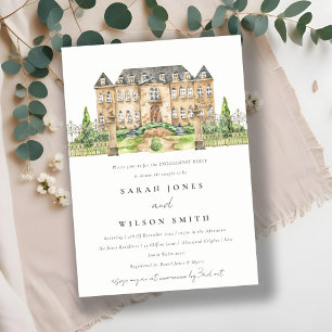 Carte De Remerciements Classy Garden Chateau Aquarelle Fiançailles Invita