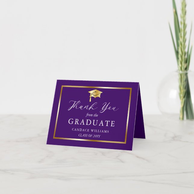 Carte De Remerciements Classy Gold Minimalist Graduation Purple (Devant)