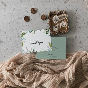 Carte De Remerciements Classy Green Calligraphie tropicale Mariage plat