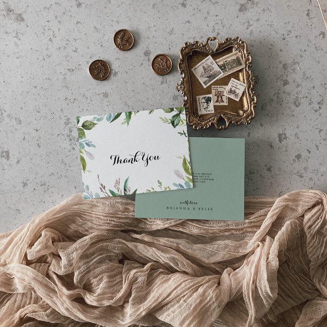 Carte De Remerciements Classy Green Calligraphie tropicale Mariage plat (Créateur téléchargé)