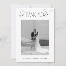 Carte De Remerciements Classy Old Money Script Black White Photo Wedding