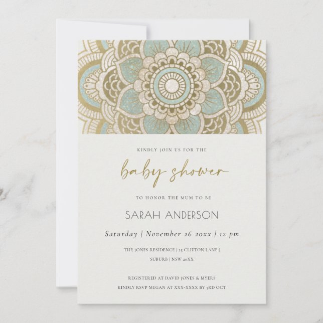 Carte De Remerciements Classy Ornate Gold Turquoise Mandala Baby shower I (Devant)