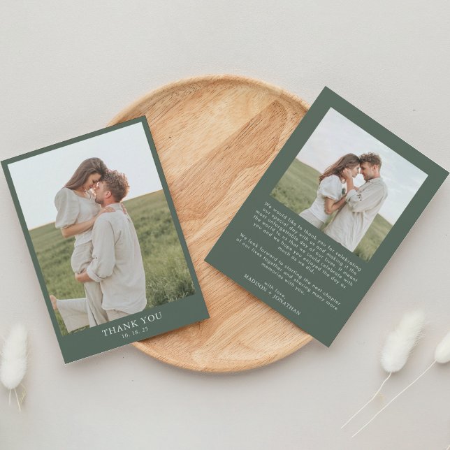 Carte De Remerciements Classy Vert foncé Simple 2 Mariage photo (Créateur téléchargé)