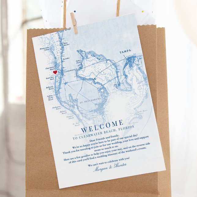 Carte De Remerciements Clearwater Beach Floride Mariage accueil Itinérair (These Clearwater Beach, Florida wedding welcome letters include a weekend events schedule on back)