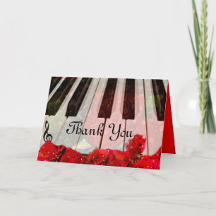 Carte De Remerciements Clés de piano, roses et musique Notes_