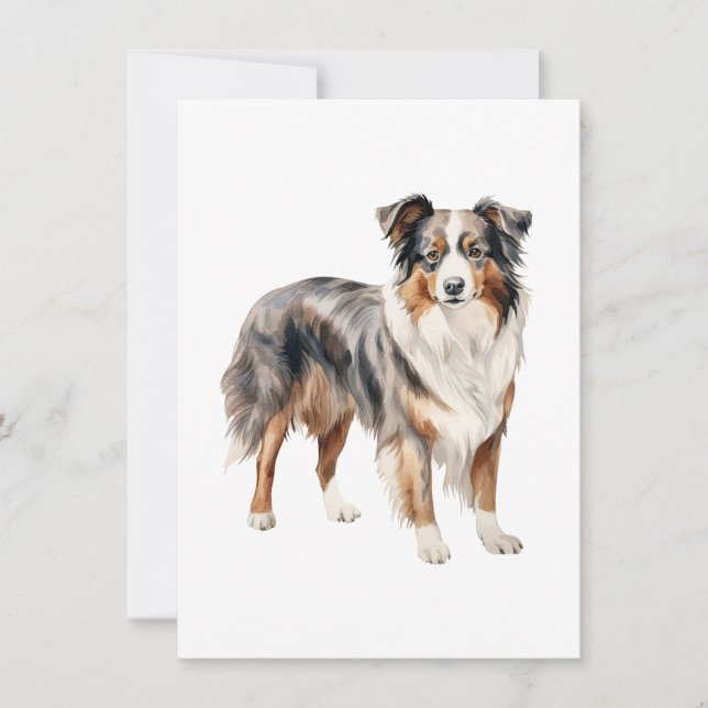 Carte De Remerciements Clipart d'aquarelle Australian Shepherd'Australie (Devant)