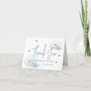 Carte De Remerciements Cloud 9 Blue Clouds & Gold Stars Girl Baby shower