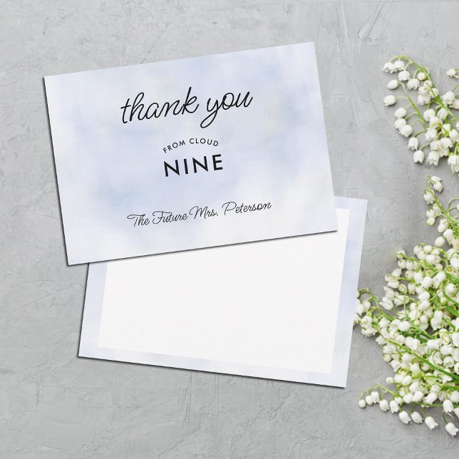 Carte De Remerciements Cloud 9 Pastel Bleu Élégante Fête des mariées simp (cloud 9 bridal shower thank you card with hand written message simple modern elegant classy pastel )