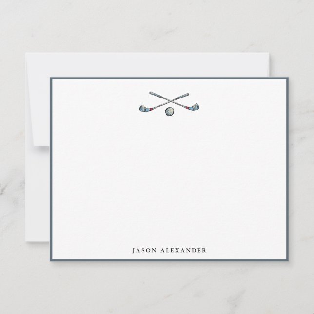 Carte De Remerciements Clubs de golf et Ball Grey Flat (Devant)