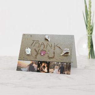 Carte De Remerciements Coastal Beach Wedding Seashell photo collage