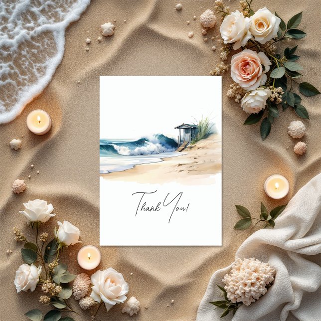 Carte De Remerciements Coastal Chic Beach Wedding Photo (Coastal Chic Beach Wedding Photo Thank You Card)