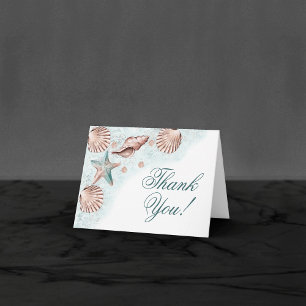 Carte De Remerciements Coastal Chic   Turquoise Green et Coral Reef Party