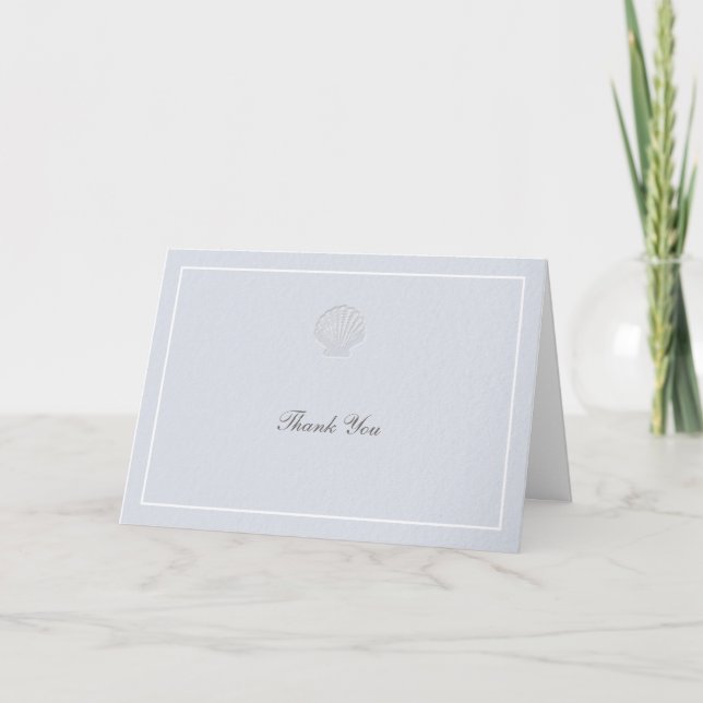 Carte De Remerciements Coastal Nautical Shell Blue White Formal Wedding (Devant)