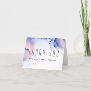 Carte De Remerciements CObalt Blue Blush Rose moderne encre liquide