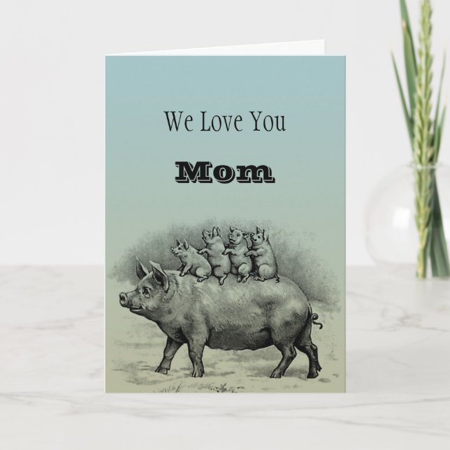 Carte De Remerciements Cochon avec porcelet (Devant)