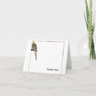 Carte De Remerciements Cockatiel à la broche sur une branche blanche