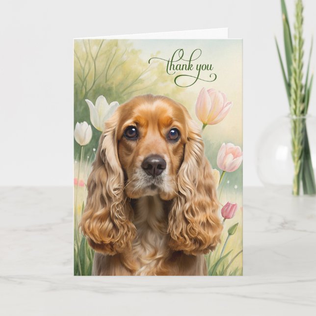 Carte De Remerciements Cocker Spaniel Dog in Tulip Garden (Devant)