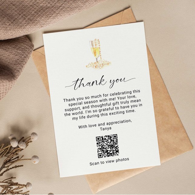 Carte De Remerciements Code QR de mariage "Perles et Prosecco" (Créateur téléchargé)
