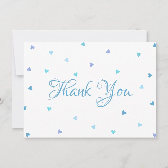Carte De Remerciements Cœur Bleu Confettis Chic Écriture Remerciements (Devant)