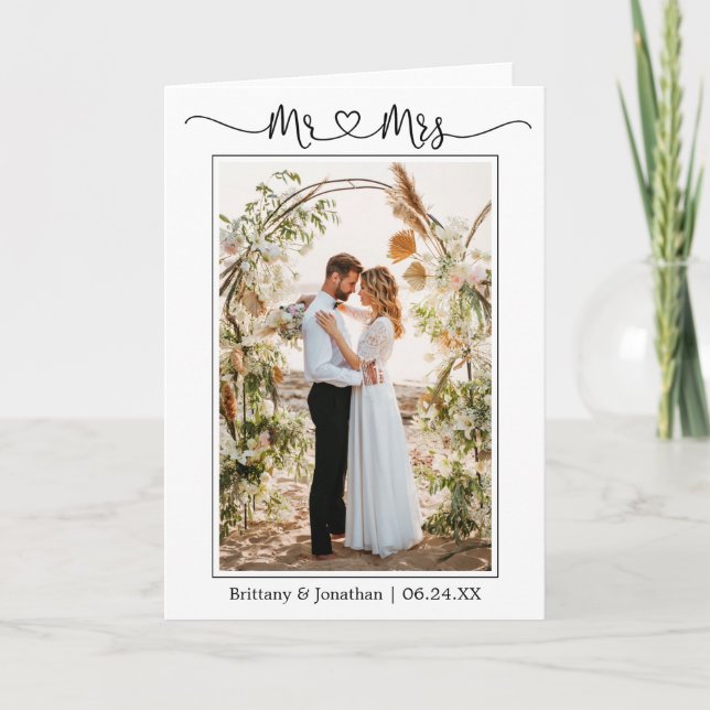 Carte De Remerciements Coeur de calligraphie M. et Mme Mariage Plier phot (Devant)