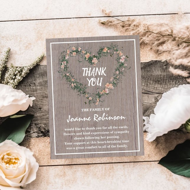 Carte De Remerciements Coeur de germe floral rustique | Funérailles (Créateur téléchargé)