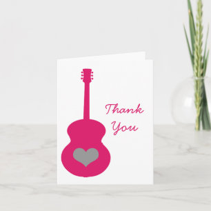 Carte de remerciements Coeur de guitare rose/gris