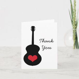 Carte de remerciements Coeur de guitare rouge/noir