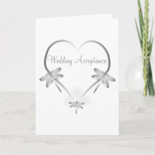 Carte De Remerciements Cœur de Libellule d'Argent Acceptation de Mariage