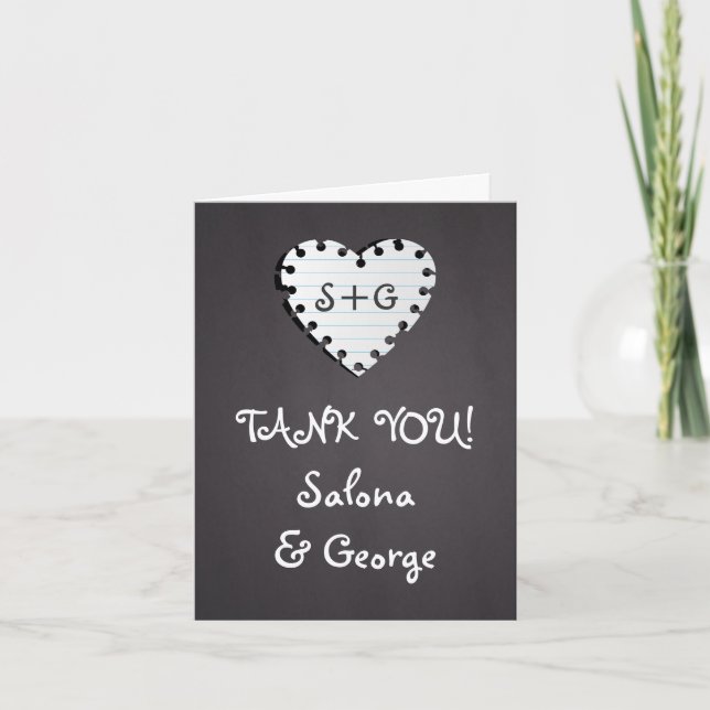 Carte De Remerciements Coeur de papier sur tableau noir mariage photo Mer (Devant)