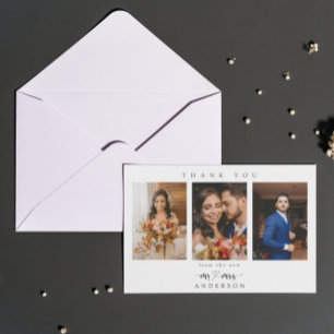 Carte De Remerciements Cœur de script simple Photo de mariage de M. et Mm