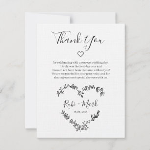 Carte De Remerciements Coeur des Fleurs sauvages noirs pour les Mariages