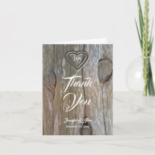 Carte De Remerciements Cœur en bois sculpté pour remerciements de mariage
