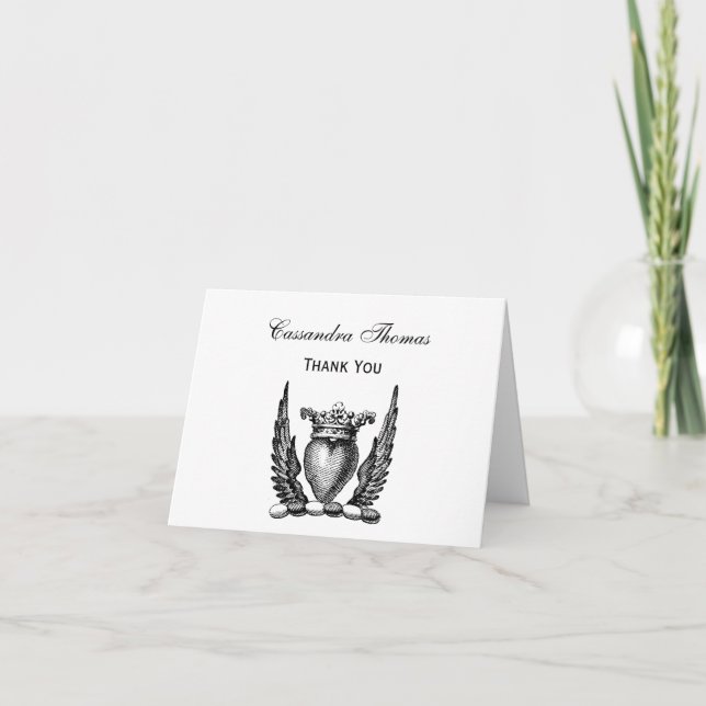 Carte De Remerciements Coeur héraldique avec ailes Armoiries Crest (Devant)