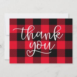Carte De Remerciements Coeur plaid de Buffalo noir et rouge