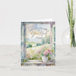 Carte De Remerciements Cœur reconnaissant aquarelle florale fenêtre