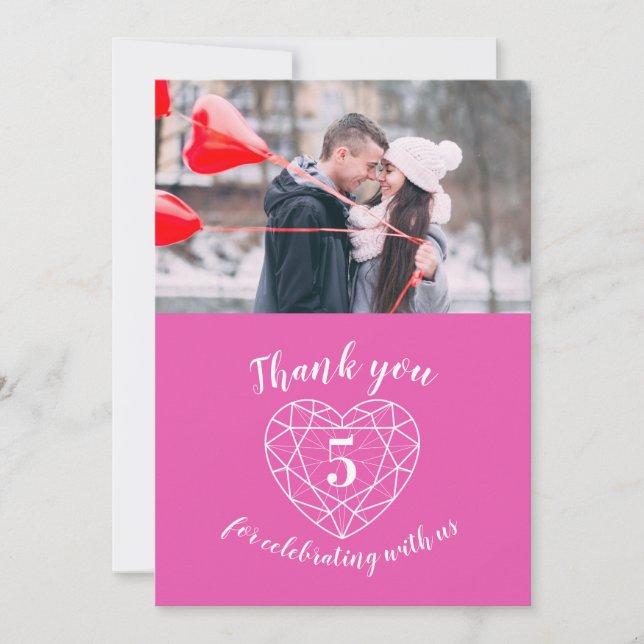 Carte De Remerciements Coeur rose anniversaire 5 ans (Devant)