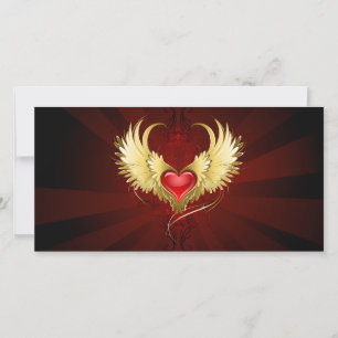 Carte De Remerciements Coeur rouge avec ailes d'or