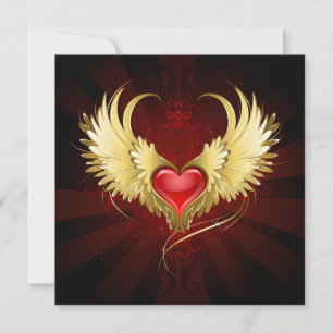 Carte De Remerciements Coeur rouge avec ailes d'or