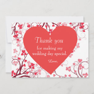 Carte De Remerciements Cœur rouge de remerciement de mariage