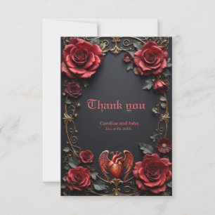 Carte De Remerciements Coeur rouge gothique avec Rose - Romantique foncé