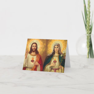 Carte De Remerciements Coeur sacré de Jésus et Vierge Marie