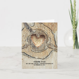 Carte De Remerciements Cœur sculpté Arbre rustique Bois Mariage Remerciem