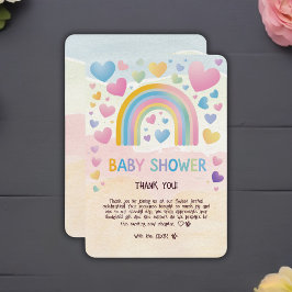 Carte De Remerciements Coeurs amusants et Baby shower arc-en-ciel