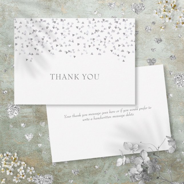 Carte De Remerciements Cœurs d'amour argent Confetti (Silver Love Hearts Confetti Thank You Card)