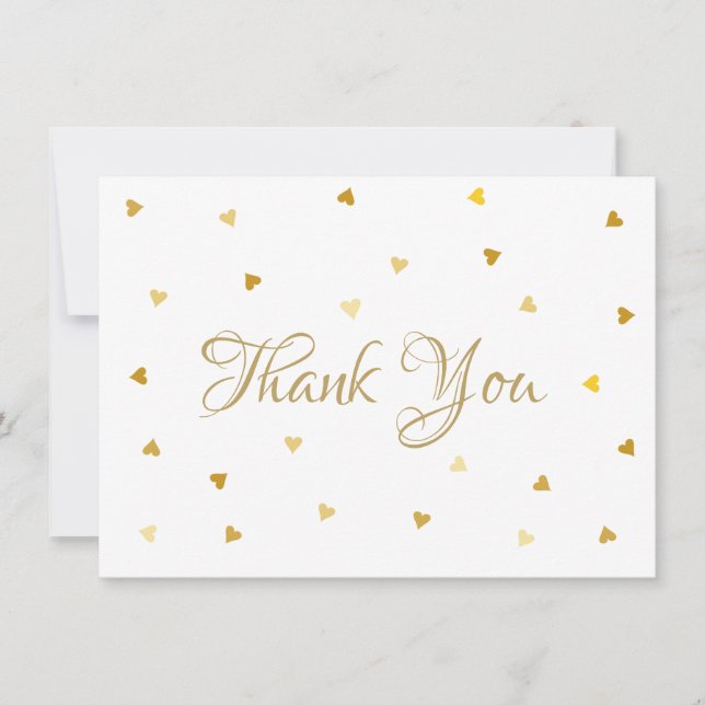 Carte De Remerciements Cœurs de remerciement en écriture dorée Confettis (Devant)